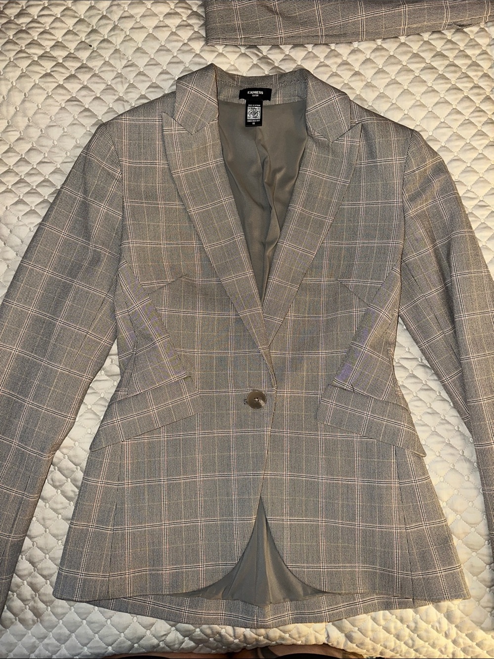 Express Editor Gray Plaid Tailored Blazer